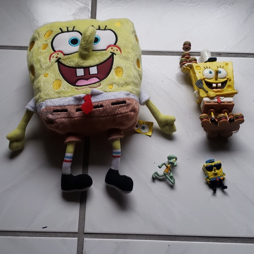 Old school Spongebob" hamburger" bobblehead, plushtoy set (4)